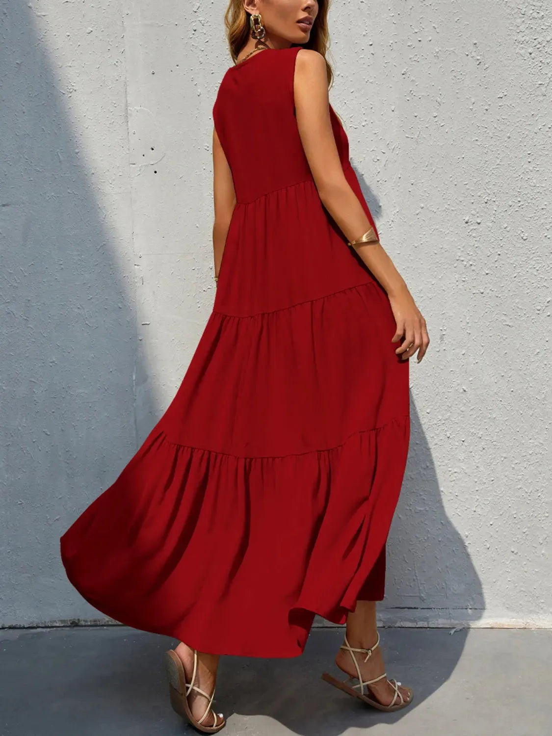 Tiered V-Neck Sleeve Dress Casual Dresses - Tophatter Daily Deals